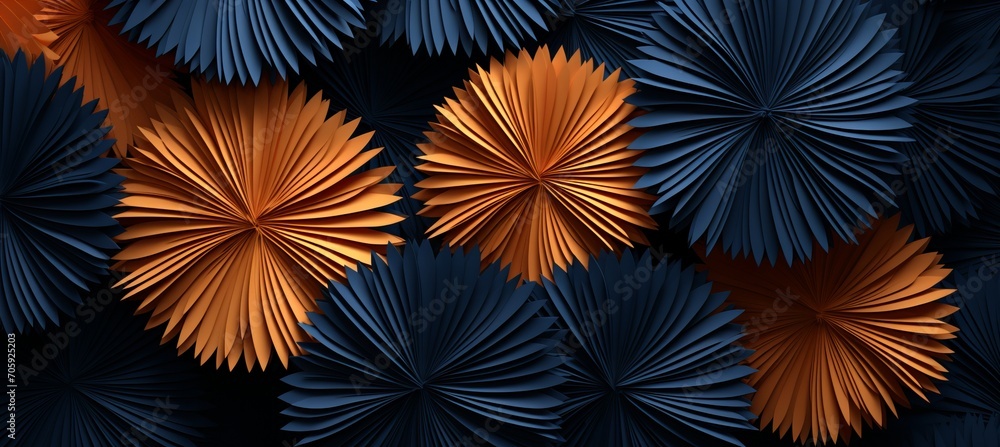 Abstract origami papercut craft with intricate peach fuzz and dark blue pattern in various tones Abstract origami papercut craft with intricate peach fuzz and dark blue pattern in various tones