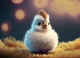 fluffy cheerful baby chicken with big eyes 