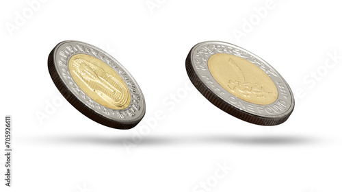 One Egyptian Pound Flying, Two Faces, Isolated on White Background