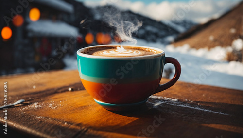 cup of coffee at a ski resort