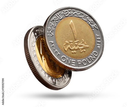 One Egyptian Pound Flying, Two Faces, Isolated on White Background