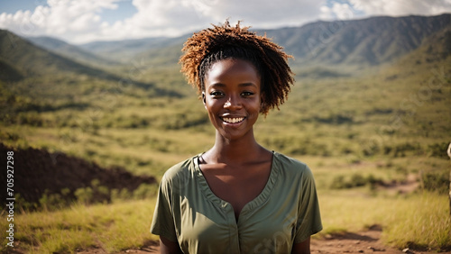 cute Tanzanian model smiling in nature photo