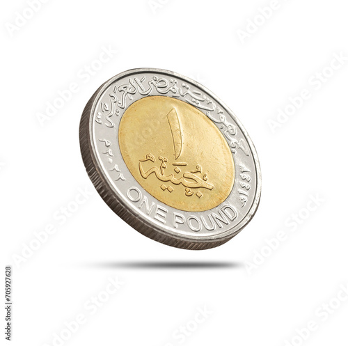One Egyptian Pound Falling, Front Face, Isolated on White Background