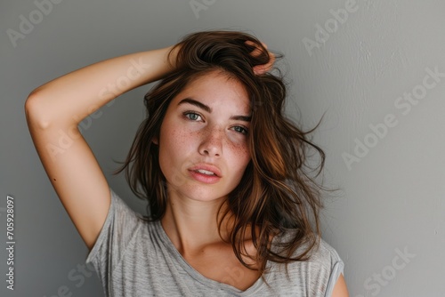 Beautiful woman with messed up her hair photo