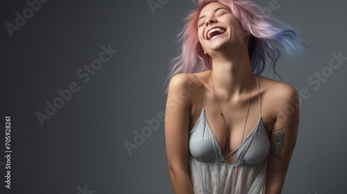 Wallpaper Mural A woman with pink and blue hair laughing Torontodigital.ca