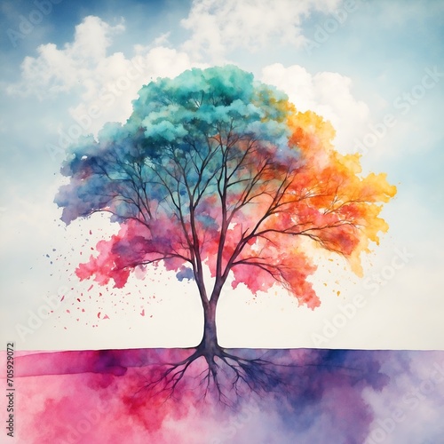 Abstract colorful tree  watercolor