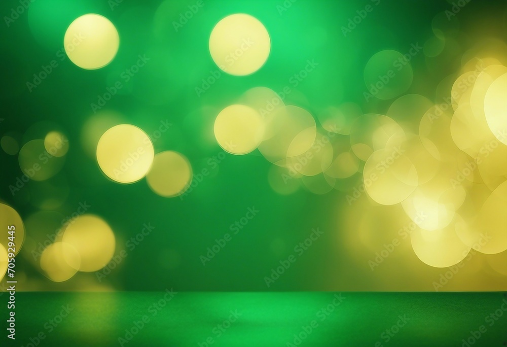 Abstract green blurred background with gold bokeh lights Abstract green blurred background with gold bokeh lights