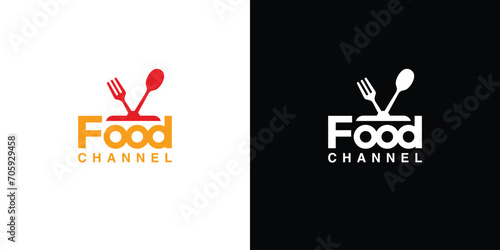 Simple Food Channel Logo. Television Culinary Review, Food Vlogger Logo Icon Symbol Vector Design Template. photo