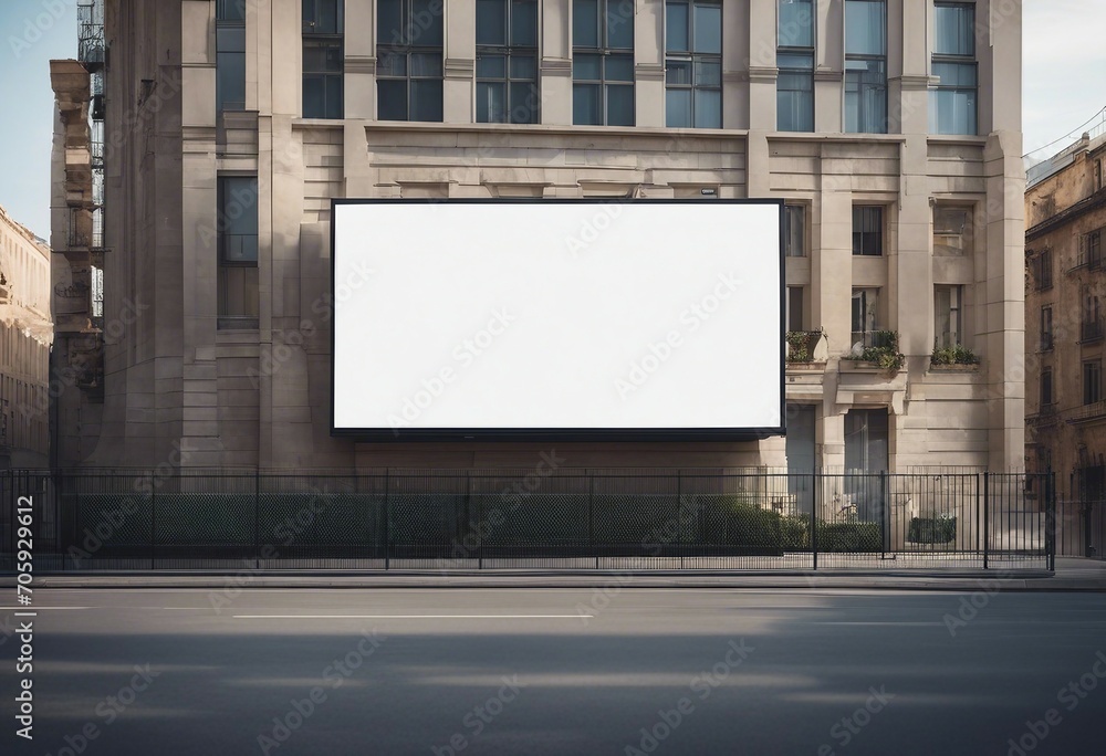 Blank white horizontal billboard on building wall Mockup advertising board digital display showcase Blank white horizontal billboard on building wall Mockup advertising board digital display showcase