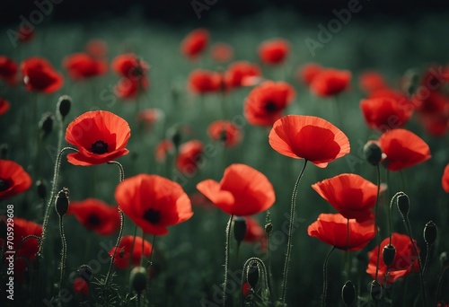 Beautiful red poppies on black background Remembrance Day Armistice Day symbol