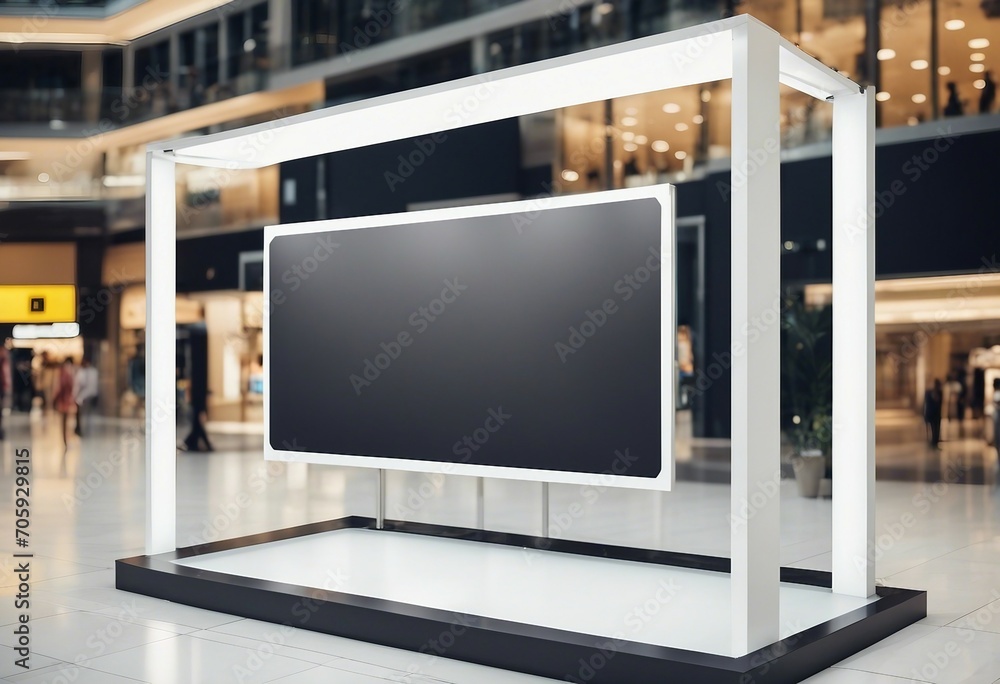 Fototapeta premium Mock up White blank secured horizontal billboard advertising stand in modern shopping mall