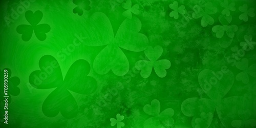 St Patrick's Day green background. Lucky Irish leaf clover shamrock for March St Patrick's Day 