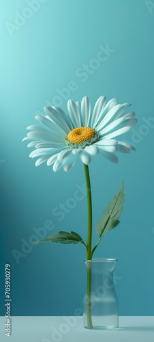 Vibrant Daisy in Full Bloom Against a Sky Blue Backdrop created with Generative AI technology