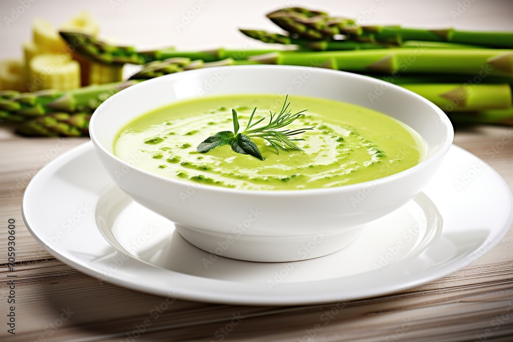 Asparagus cream soup in plate Asparagus cream soup in plate