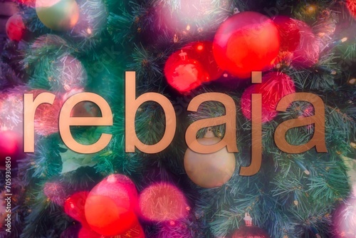 a background picture of festive bokey blurry christmas lights during the holiday season and sale sign © oliver de la haye