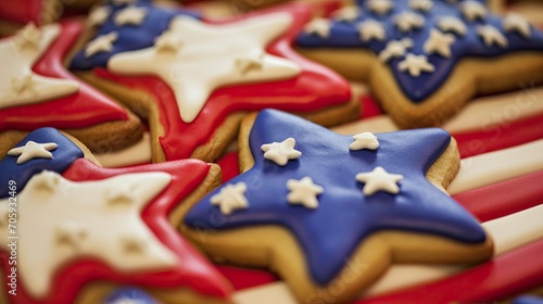 Close-Up of Patriotic Star-Shaped Cookies for US 2024 Elections Festivities