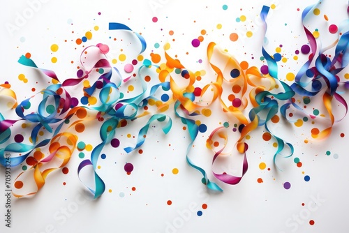 Realistic colorful confetti, rainbow celebration party ribbons confetti on white background