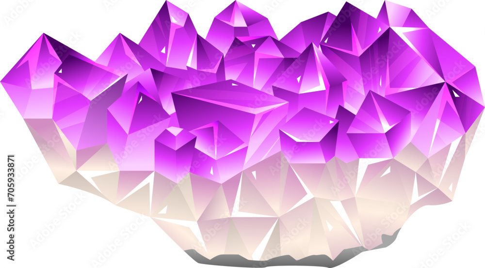 Low poly purple crystals on white background. Geometric amethyst gemstones vector design. Precious stones and mineral concept vector illustration. Low poly purple crystals on white background. Geometric amethyst gemstones vector design. Precious stones and mineral concept vector illustration.