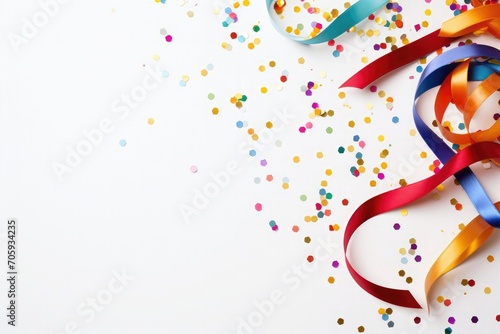 Realistic colorful falling confetti, celebration party ribbons confetti on white background