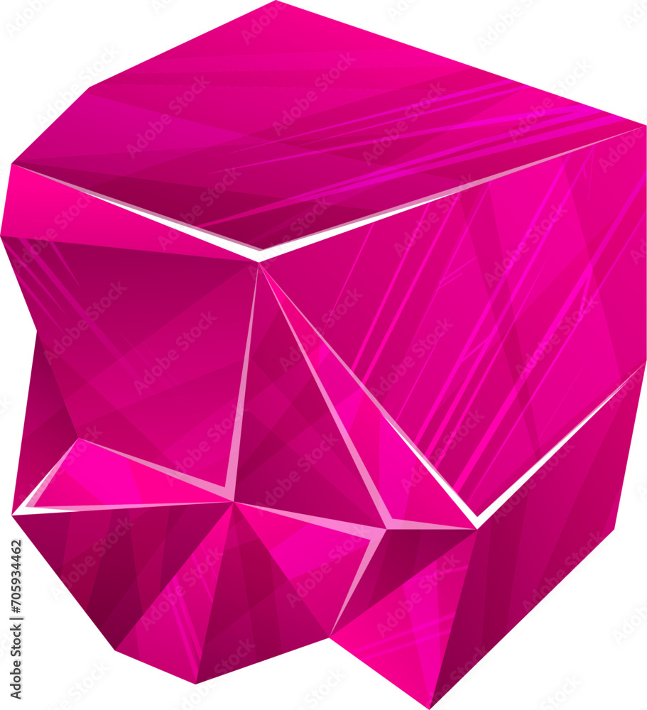 Low poly fuchsia gemstone on white background. Geometric crystal, modern abstract art vector illustration. Low poly fuchsia gemstone on white background. Geometric crystal, modern abstract art vector illustration.