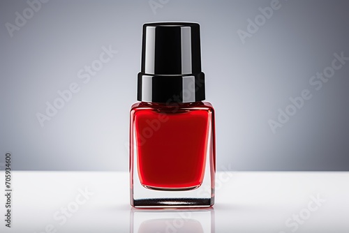 Bottle of red nail polish on white background