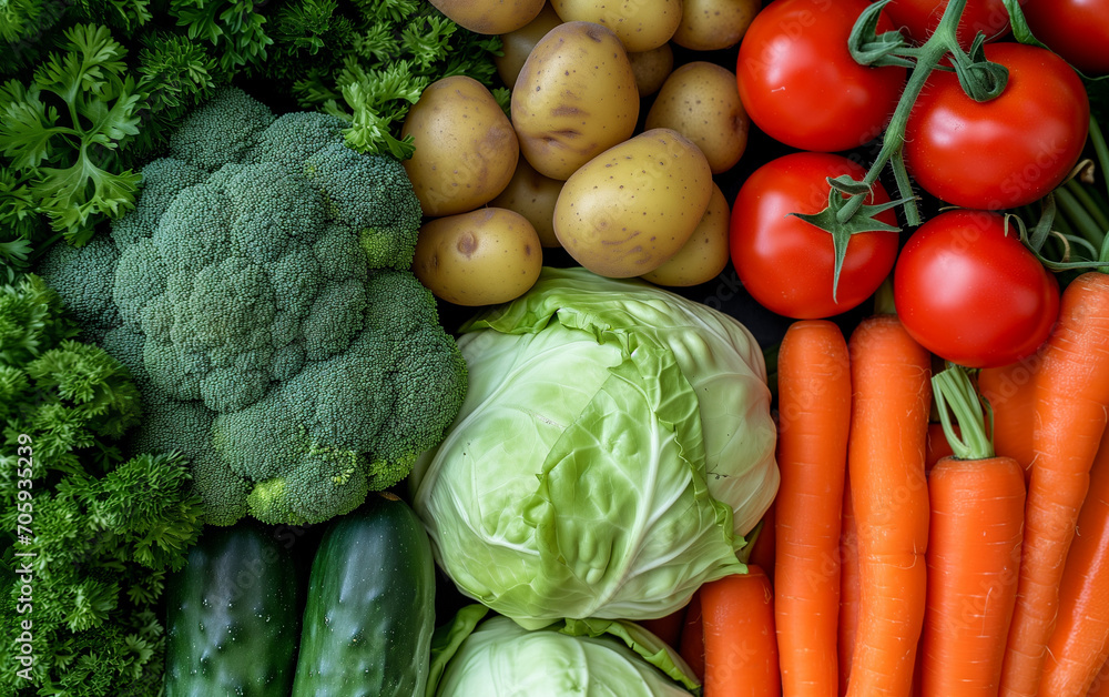 fresh vegetables on the market. different kinds of veggies. carrot, cabbage, salad, potato, cucumber, broccoli. fitness fresh vegetables on the market. different kinds of veggies. carrot, cabbage, salad, potato, cucumber, broccoli. fitness