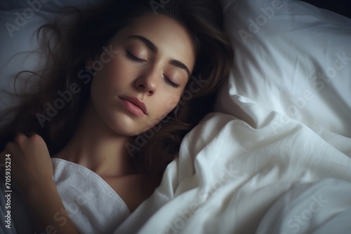 Cute woman sleeping in bed at night