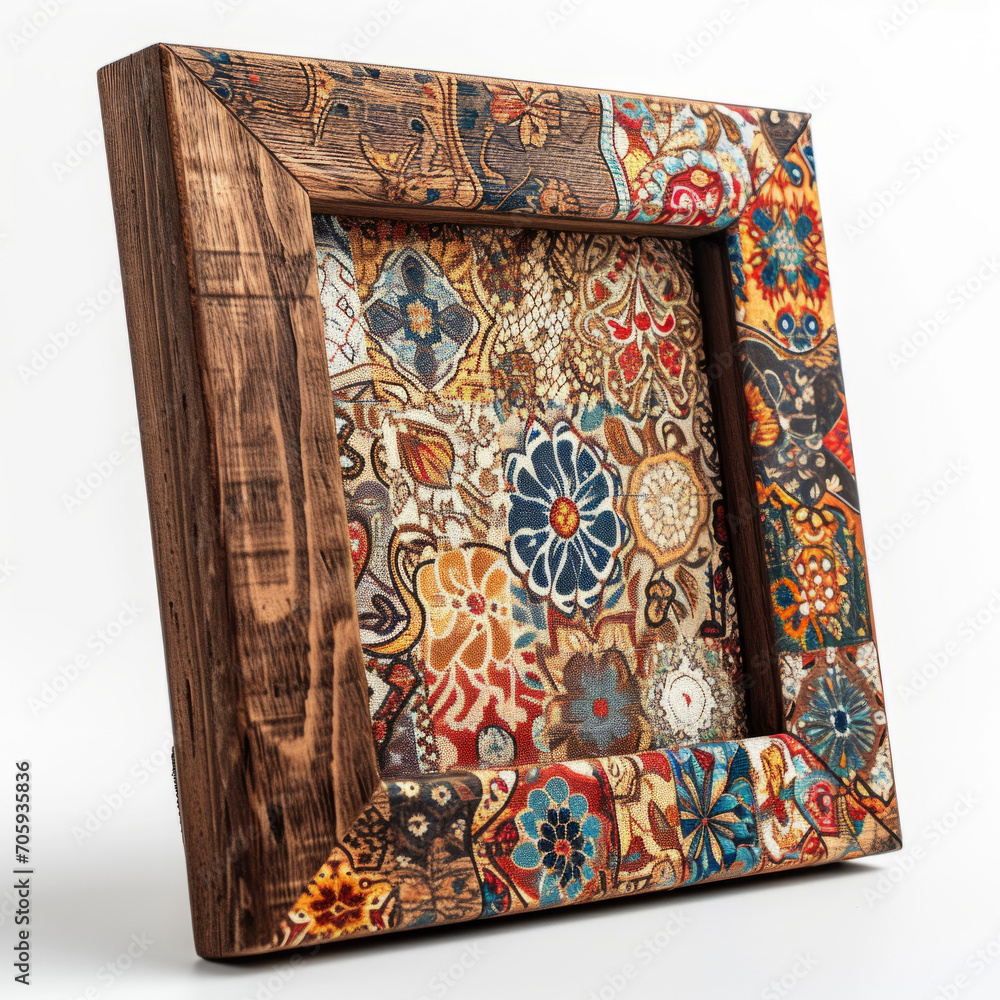 Ornate wooden frame with intricate ethnic pattern, perfect for a boho or vintage aesthetic. Ornate wooden frame with intricate ethnic pattern, perfect for a boho or vintage aesthetic.