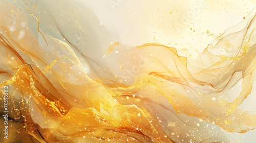 Elegant swirls of gold and cream, abstract fluid art for luxurious backgrounds or sophisticated design elements. photo