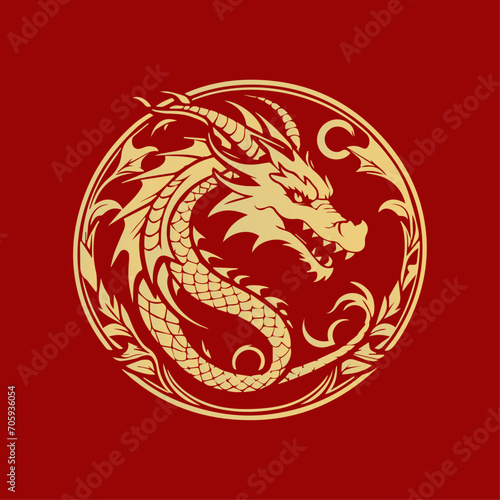 chinese new year dragon vector badge gold animal zodiac sign