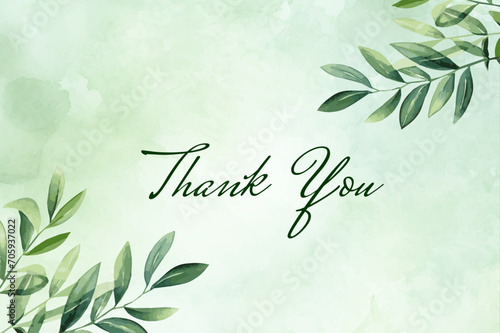 Watercolor green background with branches with leaves. Template for designs, invitations, name cards, etc. Watercolor dilutions. Vector illustration