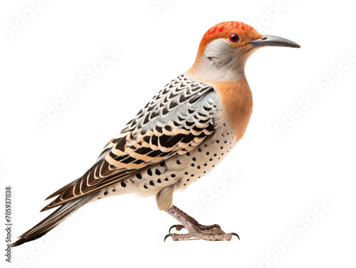 a bird with orange head and black spots