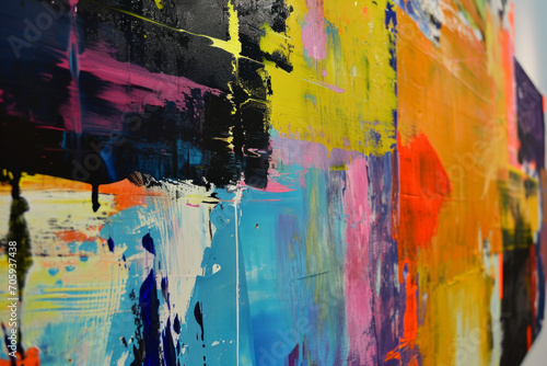 Vibrant abstract acrylic painting with bold strokes and splashes, modern art for gallery or creative backgrounds. photo