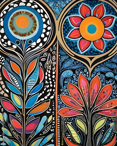 Ilustración modernista de plantas multicolor