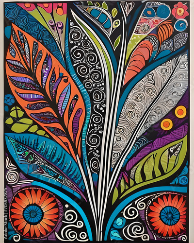 Ilustración modernista de hojas multicolor
