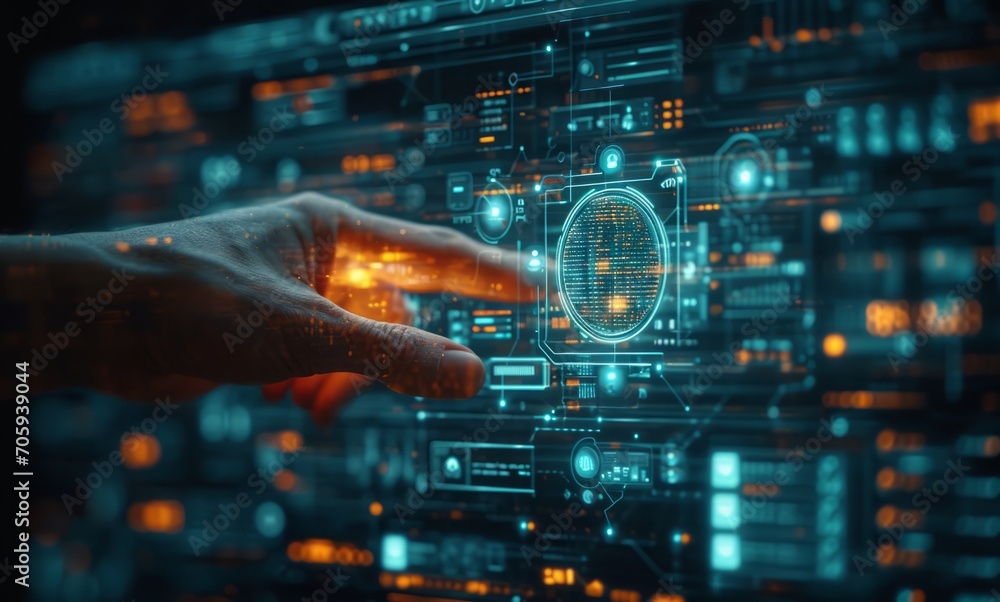 hand pushing icons for user data control, technology concept. hand pushing icons for user data control, technology concept.