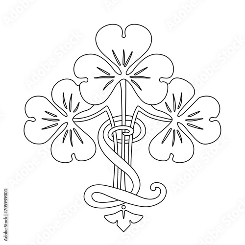 Clover bouquet line art illustraton. Symbol of good luck.