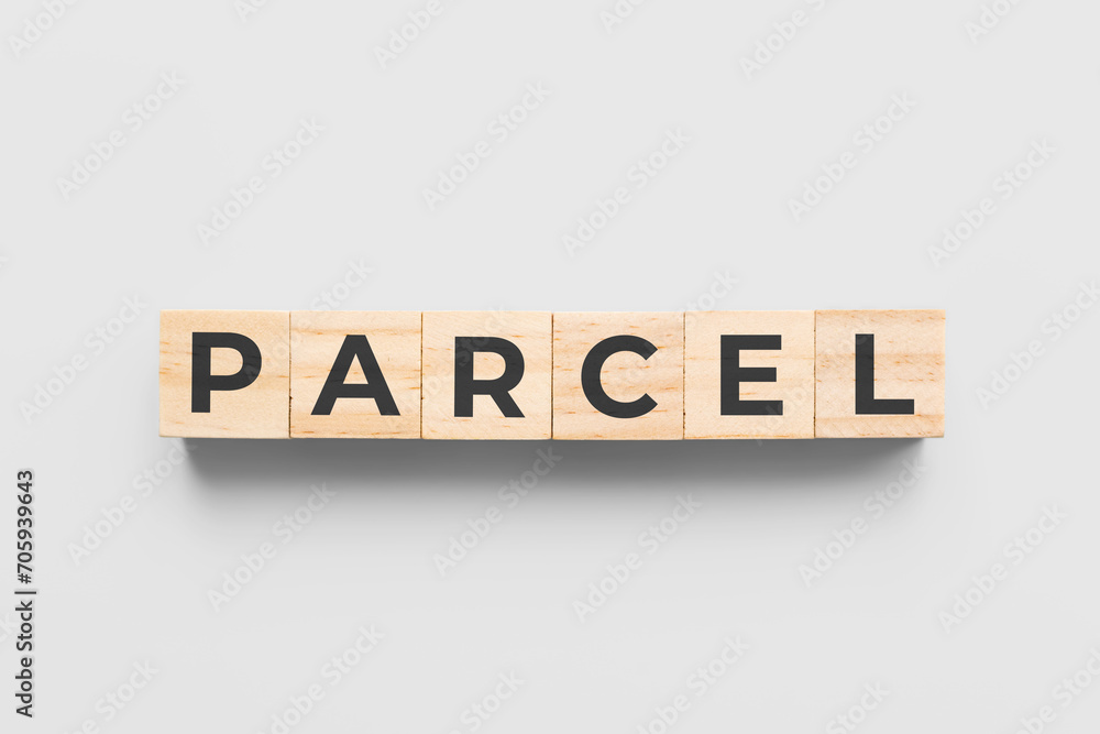 parcel wooden cubes on white background parcel wooden cubes on white background