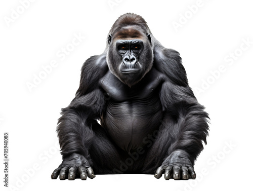 a gorilla sitting on the ground