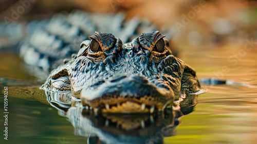 crocodile in water with a reflection