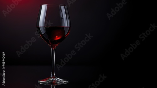 Glass of red wine on a black red gradient background. Place for text. Close-up. AI generated. 