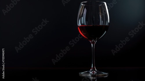 Red wine glass on black background. AI generated. 