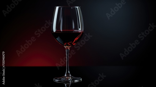 Glass of red wine on a black background red gradient. AI generated. 