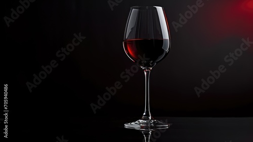 Glass of red wine on a black red gradient background. Place for text. AI generated. 