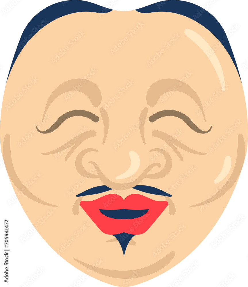 Stylized Asian elderly man face with mustache and goatee. Smiling old man with traditional facial hair. Asian senior male portrait vector illustration. Stylized Asian elderly man face with mustache and goatee. Smiling old man with traditional facial hair. Asian senior male portrait vector illustration.