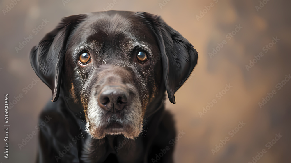 Portrait of a senior Labrador Retriever with wise eyes, against a soft, muted background Portrait of a senior Labrador Retriever with wise eyes, against a soft, muted background