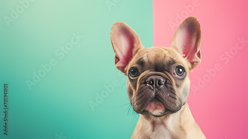 Cute French Bulldog with a head tilt, on a bright, pastel-colored background © Artistic Visions