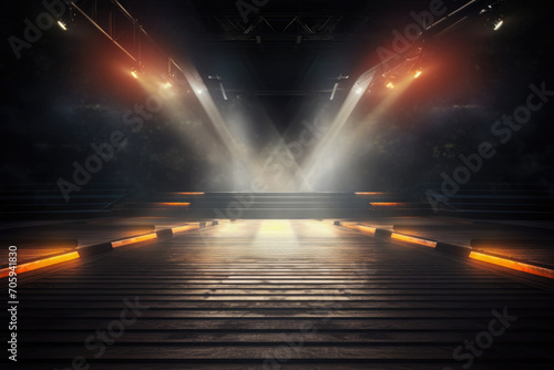 Dramatic Empty Stage with Stairs and Spotlights
