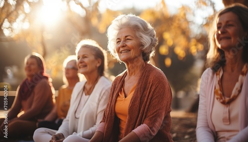 Yoga fitness  clases y entrenamiento de mujeres mayores para el bienestar de la tercera edad. Personas mayores entusiastas del deporte haciendo ejercicio durante una clase de entrenamiento de yoga.