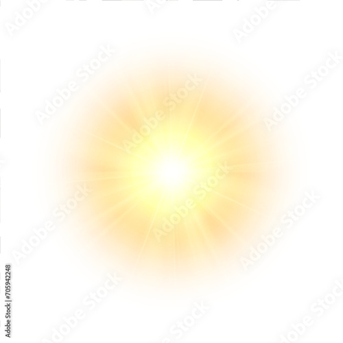 A flash of yellow light. Sun on a white background. Overlay effect. Vector 